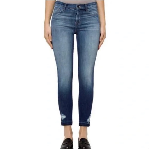 J Brand Ruby high rise skinny crop jeans in Jasper destruct released hem blue - Picture 1 of 12